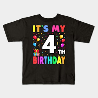 Kids Its My 4Th Birthday 4 Four Happy Birthday Boys Or Girls Kids T-Shirt